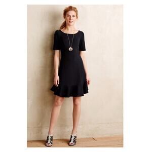 Anthropologie HD in Paris Black Marceline Ruffle Flounce Sheath Mini Dress Sz.8